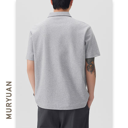 Men's Zipper Letter Embroidery Short Sleeve Polo Shirt