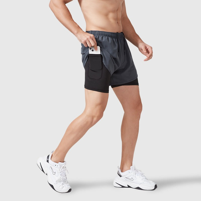 Fake Two Piece Double Layer Sports Shorts, Quick Drying, Breathable, Anti Glare Running, Training, Fitness Shorts, Summer Mens