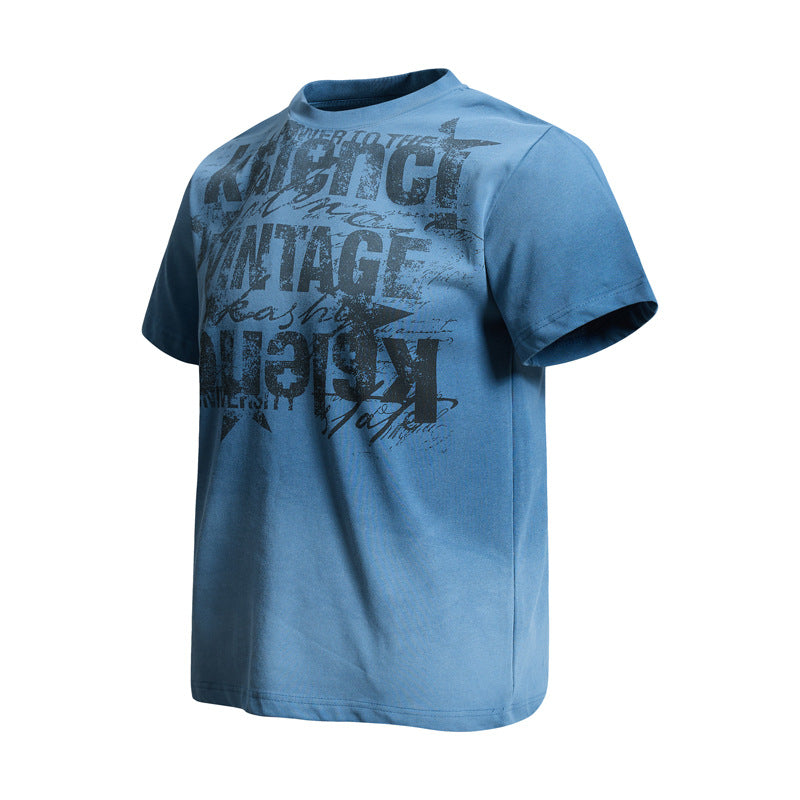 Washed vintage gradient short sleeved T-shirt