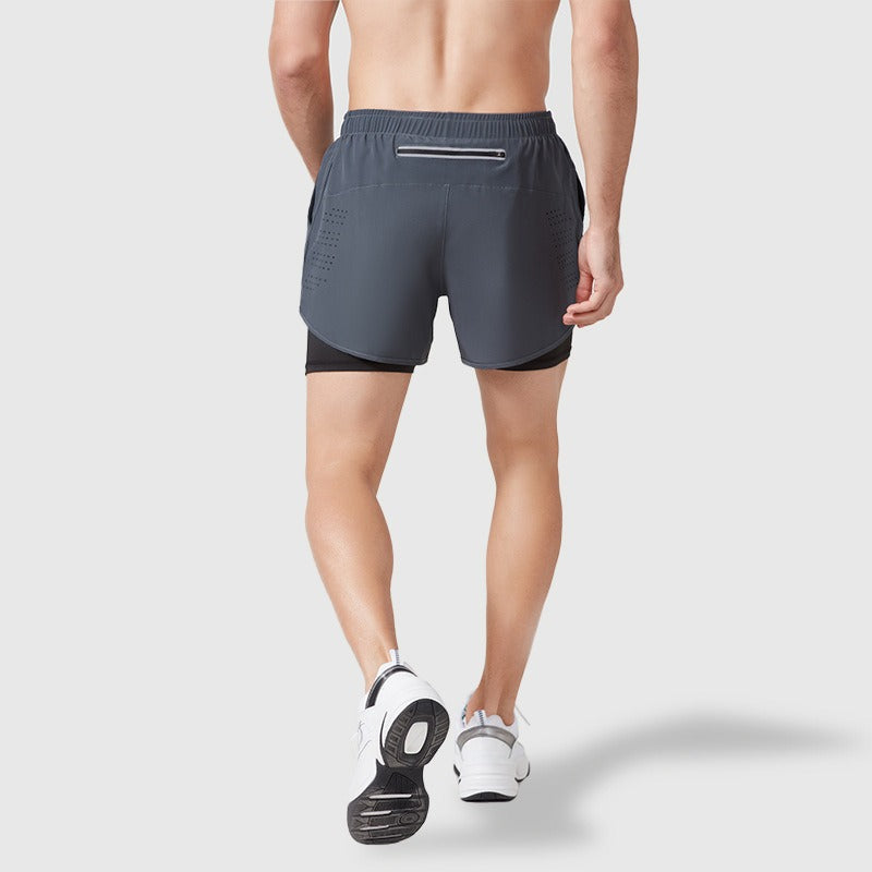 Fake Two Piece Double Layer Sports Shorts, Quick Drying, Breathable, Anti Glare Running, Training, Fitness Shorts, Summer Mens