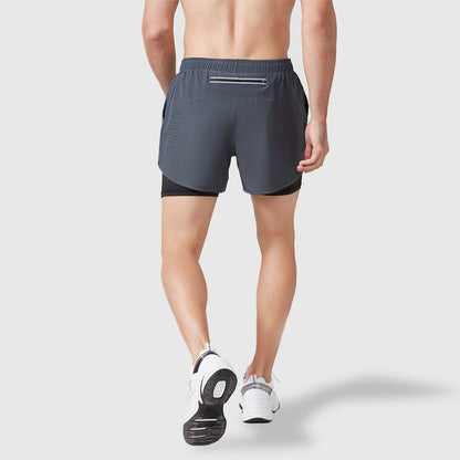 Fake Two Piece Double Layer Sports Shorts, Quick Drying, Breathable, Anti Glare Running, Training, Fitness Shorts, Summer Mens