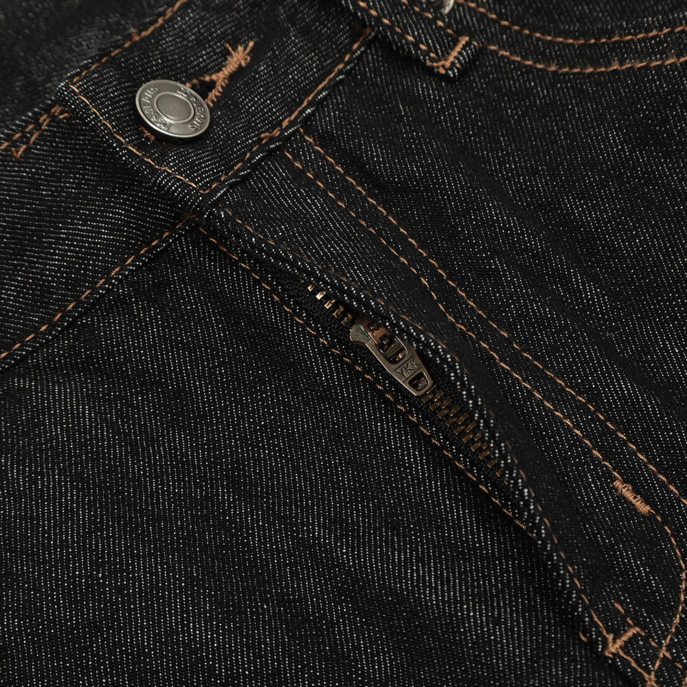Loose wide leg denim pants with bright stitching