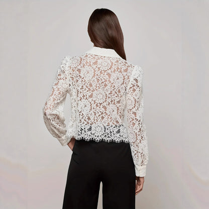 Kanten blouse met lange mouwen en kraag
