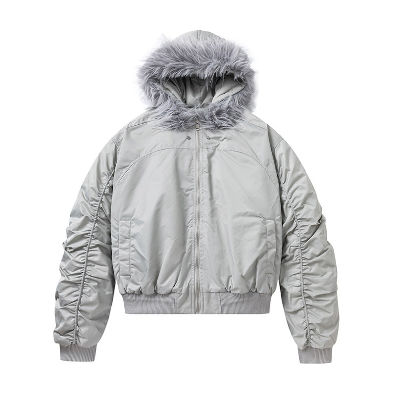 Unisex jas met capuchon en imitatiebont kraag