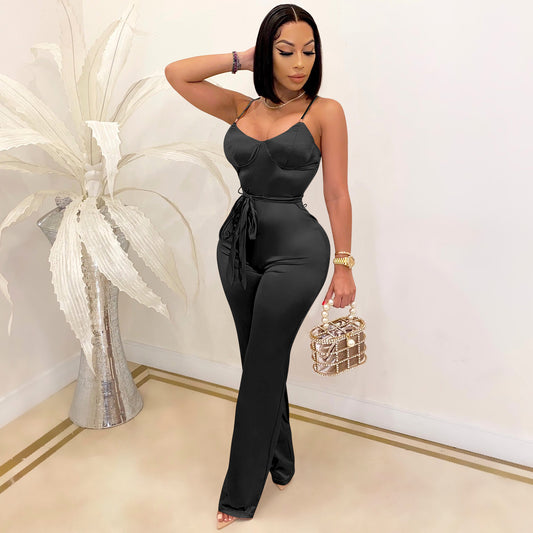 Modieuze    sexy jumpsuit met rechte pijpen, casual en elegant voor woon-werkverkeer. A