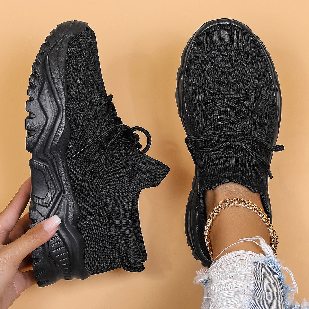 Ademende geweven sokkensneakers voor dames