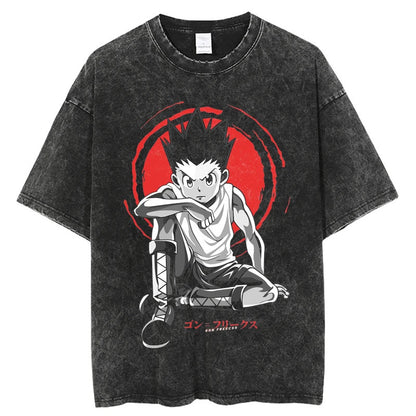 Summer New Fullmetal Alchemist Anime Print T-Shirt Summer Cotton Washed Top Retro Vintage Short Sleeve