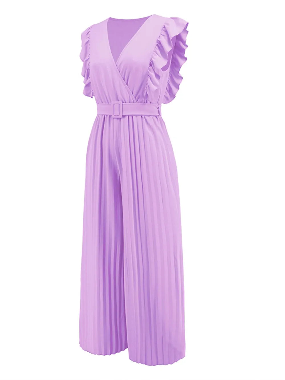 Geplooide jumpsuit met ceintuur en korte ruches mouwen