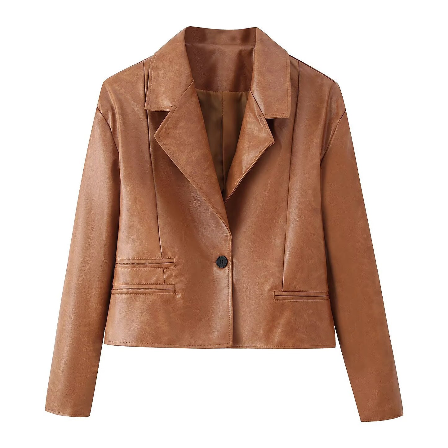 Korte PU-leren blazer met kraag
