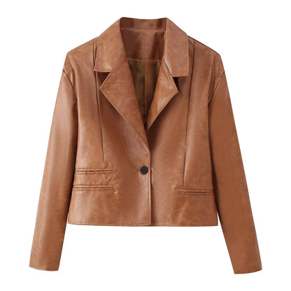 Korte PU-leren blazer met kraag
