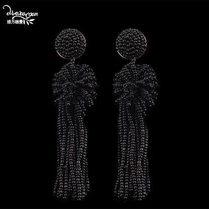 Dvacaman Handmade Triangle Beads Pendant Drop Earrings Women Boho Large Geometric Dangle Earrings Wedding Statement Jewelry