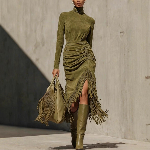 Elegant Fringe Dress for Women, Long Maxi Dress with Flowing Style Fashionable and Chic Design