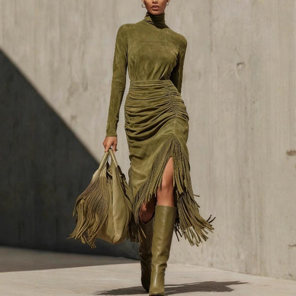 Elegant Fringe Dress for Women, Long Maxi Dress with Flowing Style Fashionable and Chic Design