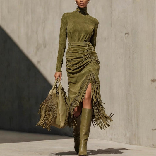 Elegant Fringe Dress for Women, Long Maxi Dress with Flowing Style Fashionable and Chic Design