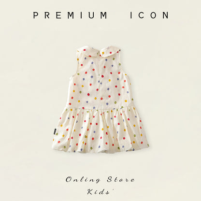 Cute Dress for Girls, Polka Dot Ruffle Sleeveless Peter Pan Collar Dress