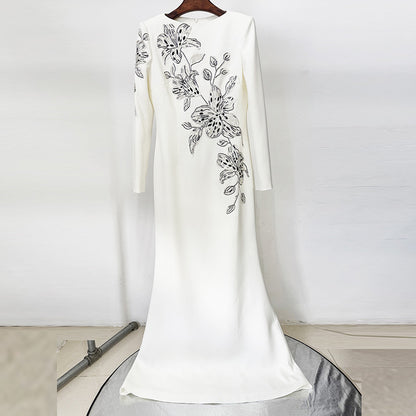 Embroidered and Beaded Long Dress
