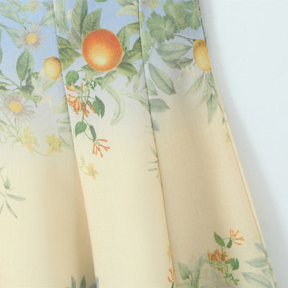 Bohemian vacation style linen print dress