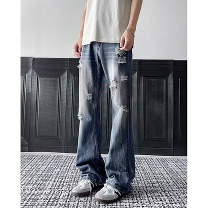 Ripped jeans men's loose straight leg hanging pants