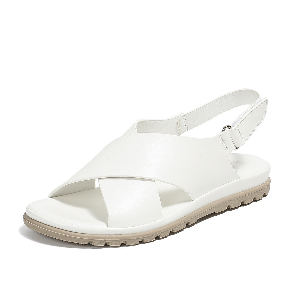 Comfortabele platte PU-leren sandalen met gekruiste bandjes voor dames