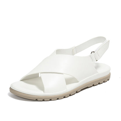 Comfortabele platte PU-leren sandalen met gekruiste bandjes voor dames