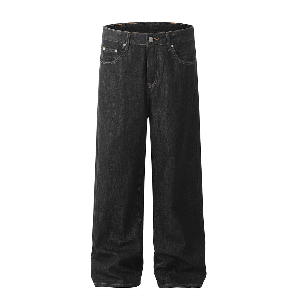 Loose wide leg denim pants with bright stitching
