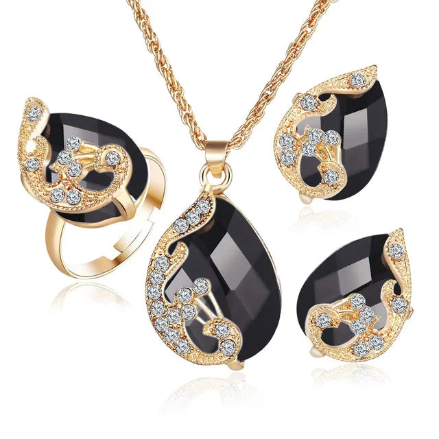 Crystal Peacock Jewelry Sets Necklace Earring Ring