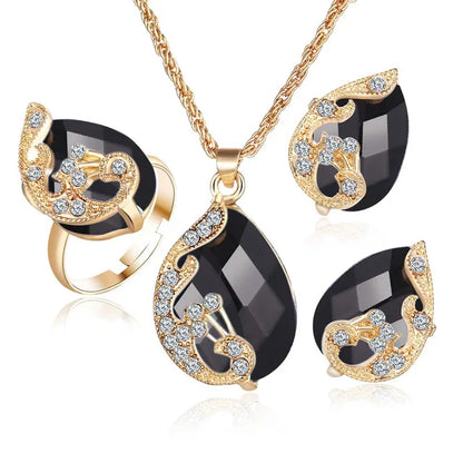 Crystal Peacock Jewelry Sets Necklace Earring Ring
