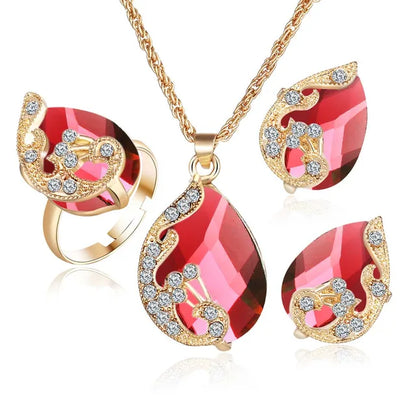 Crystal Peacock Jewelry Sets Necklace Earring Ring
