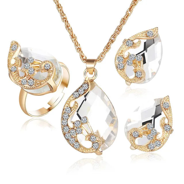 Crystal Peacock Jewelry Sets Necklace Earring Ring