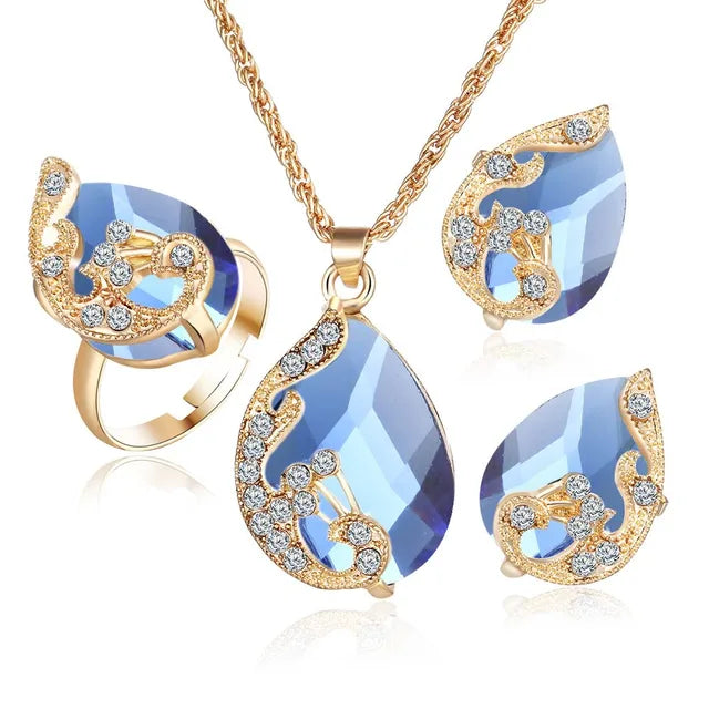 Crystal Peacock Jewelry Sets Necklace Earring Ring