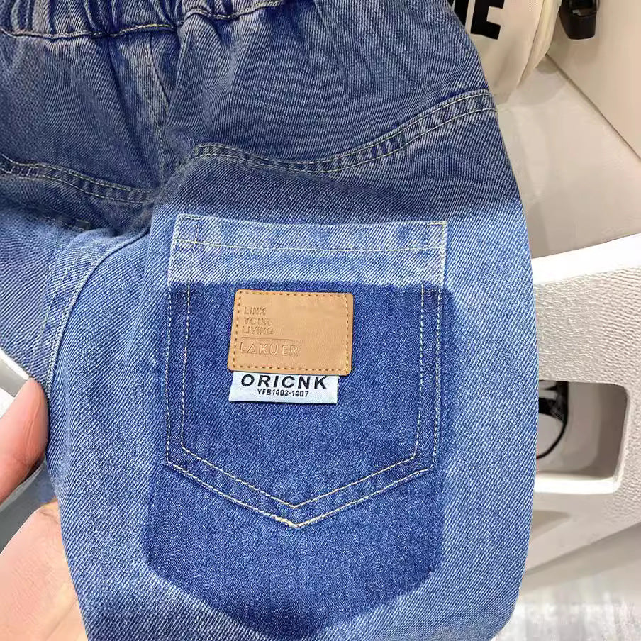 Kids Denim Pants Mid to Large Size Casual Long Pants Trendy