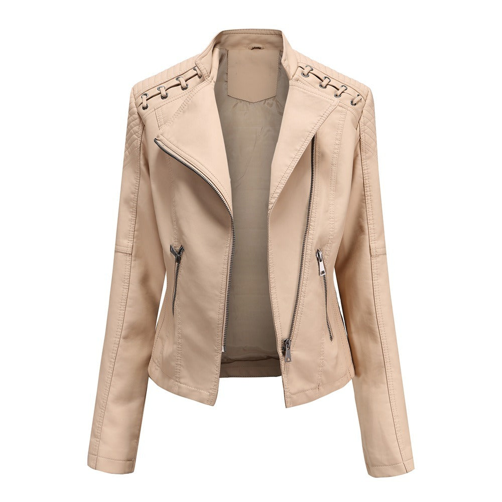 PU-leren korte slim fit damesjack met ritssluiting