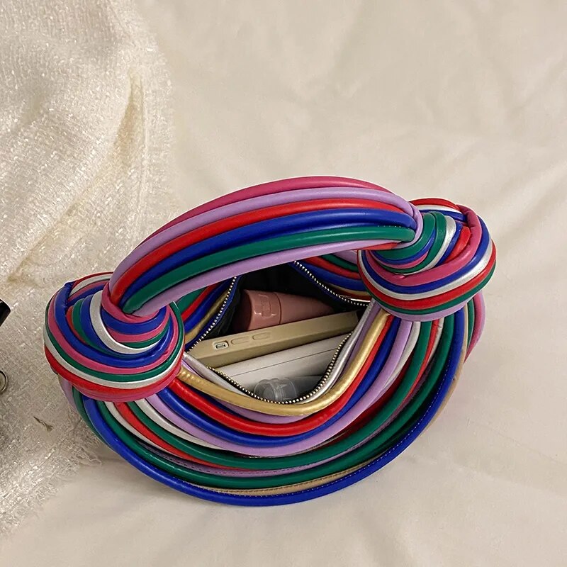 Kleurrijke regenboog noedelvormige luxe designer handtas voor dames