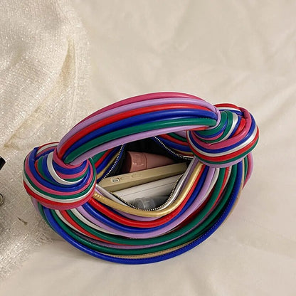 Kleurrijke regenboog noedelvormige luxe designer handtas voor dames