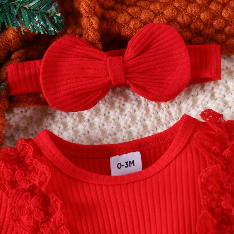 Babyjurk met kanten ruches details en ruitjespatroon plus hoofdband