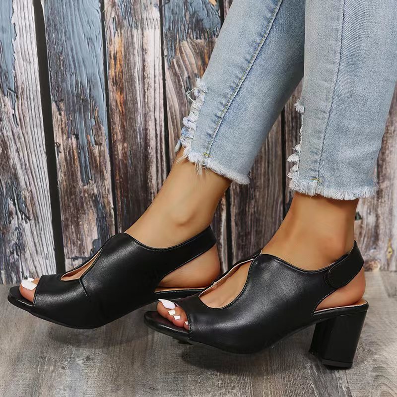 Chunky High Heels Fish Mouth Summer New Large Size High Heel Hollow Fashion Sandals