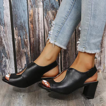 Chunky High Heels Fish Mouth Summer New Large Size High Heel Hollow Fashion Sandals