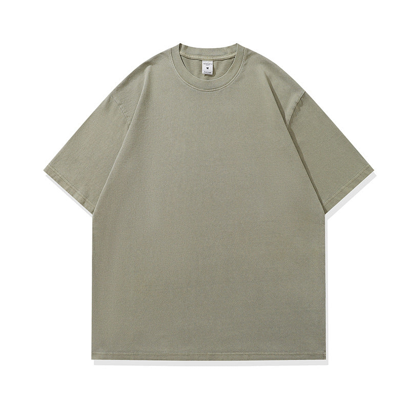 Men's Fashionable American Street Style Loose Drop Shoulder Pure Cotton Short Sleeve T-Shirt with Print Customization