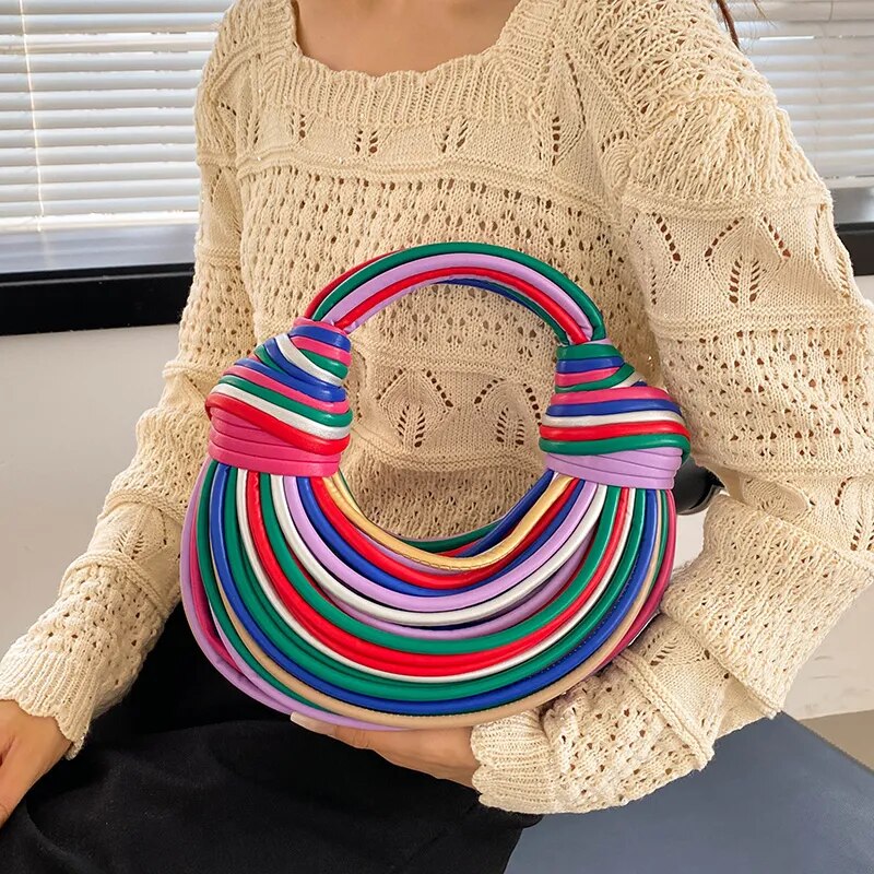 Kleurrijke regenboog noedelvormige luxe designer handtas voor dames