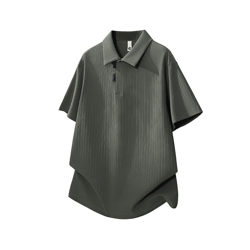Style Button-Down Collar Polo Shirt Men's Nylon Quick-Dry Stripe T-Shirt