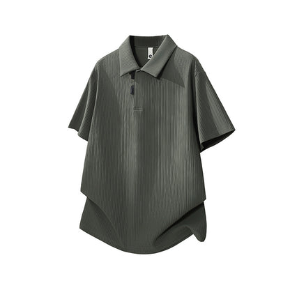 Style Button-Down Collar Polo Shirt Men's Nylon Quick-Dry Stripe T-Shirt