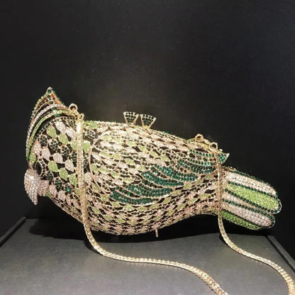 Clutch met spechtmotief en diamanten voor dames