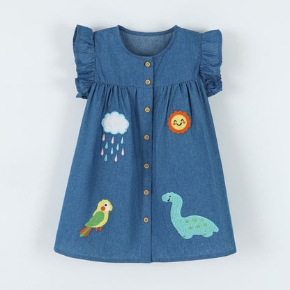 Dress for Kids with Cartoon Applique
