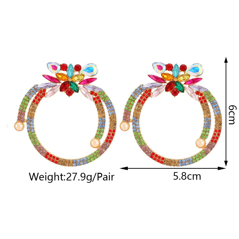 Fashionable circular metal full color crystal trendy earrings