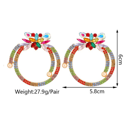 Fashionable circular metal full color crystal trendy earrings