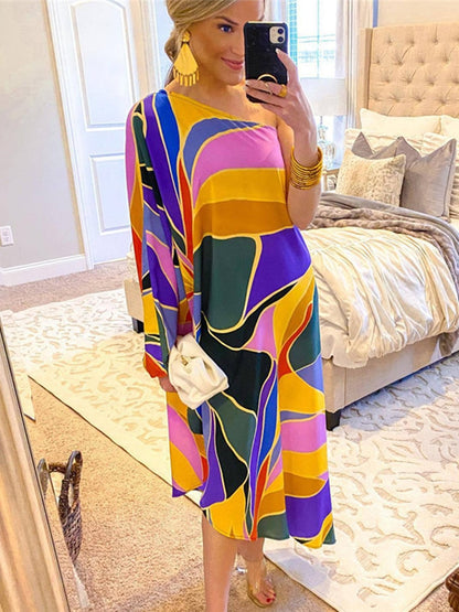 Sexy One Shoulder Midi Dress Women Summer Clothes Boho Print Street Wear Club Party Dresses Beach Holiday Sundresses New