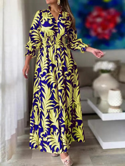 Maxi-jurk met print en ruchesmouwen