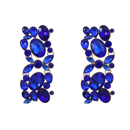 Full diamond square women's alloy inlaid diamond exaggerated earrings