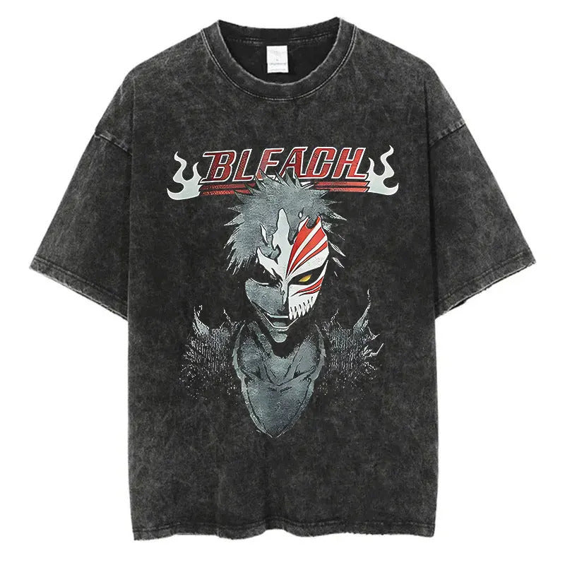 Anime Printed T-Shirt Summer Cotton Washed Vintage Short Sleeve
