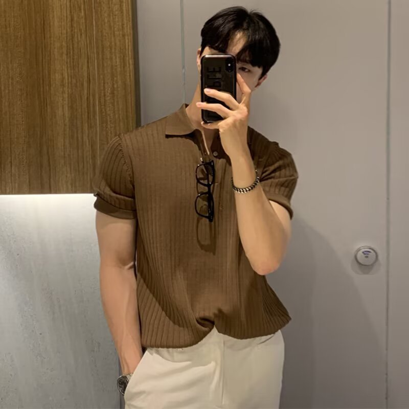 Casual Summer Thin Solid Color Knitted T-shirt Base Shirt